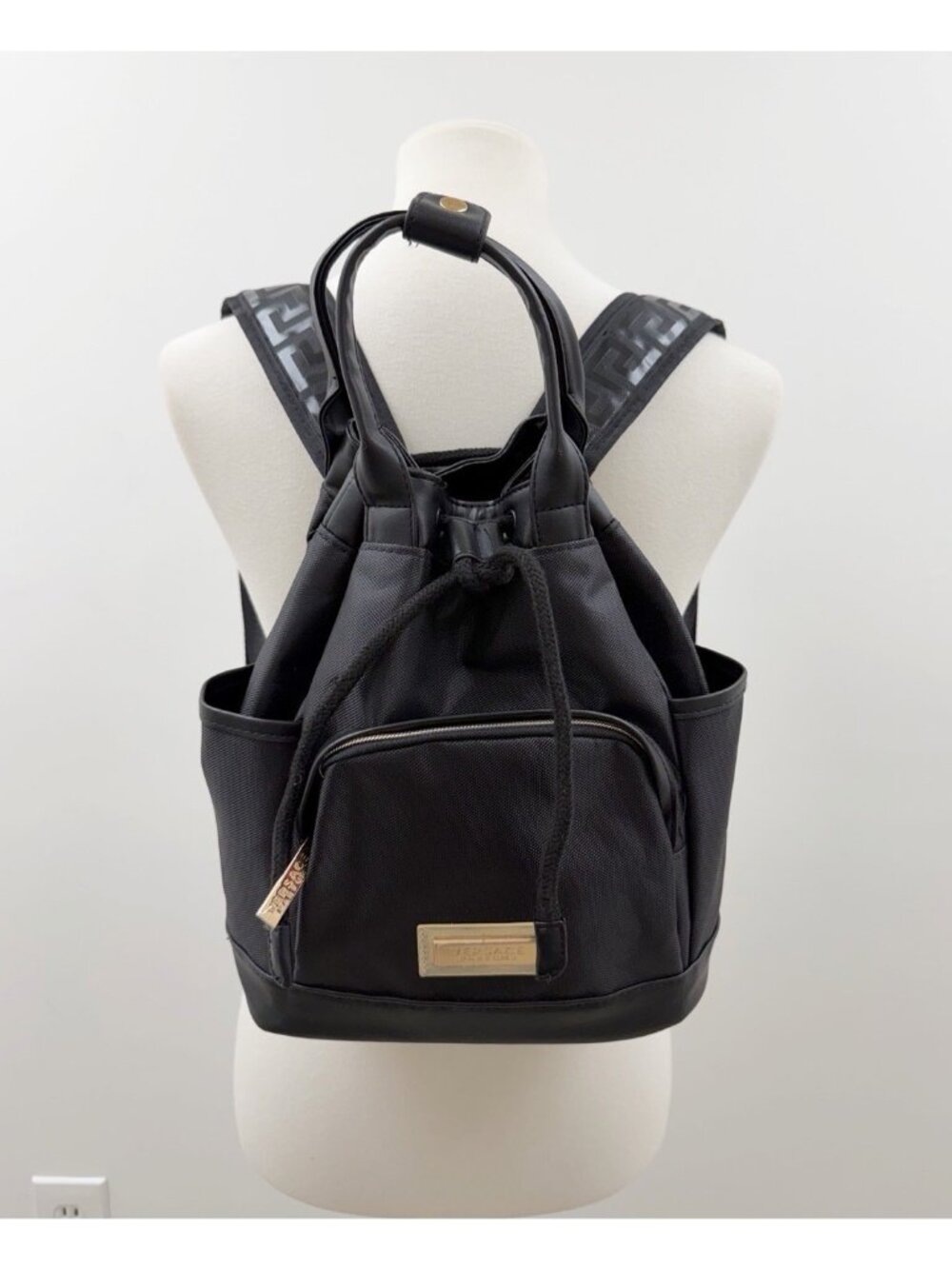 Versace Parfums Women's Backpack Bag Black/Gold Logo Zipper Closure New